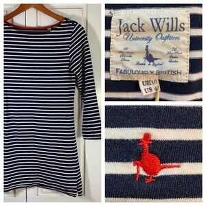 Jack Wills Striped Boat Neck 3/4‎ Sleeve Tunic Top Navy White Red US 6 Breton